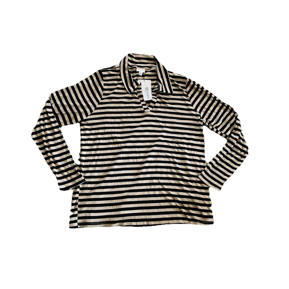 LuLaRoe Courtney Polo Top Women’s Striped Ribbed Collared Long Sleeve Size XL